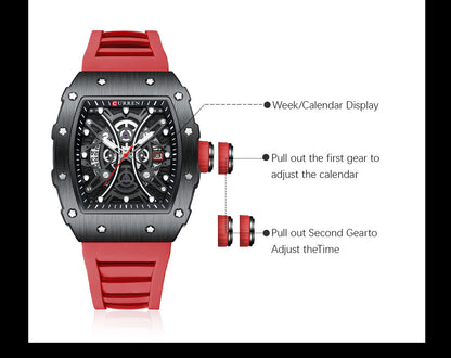 Curren 8438 Square Men's Casual Sport Silicone Wristwatch