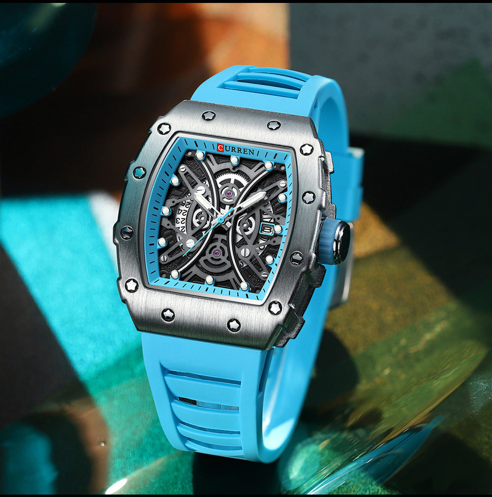 Curren 8438 Square Men's Casual Sport Silicone Wristwatch