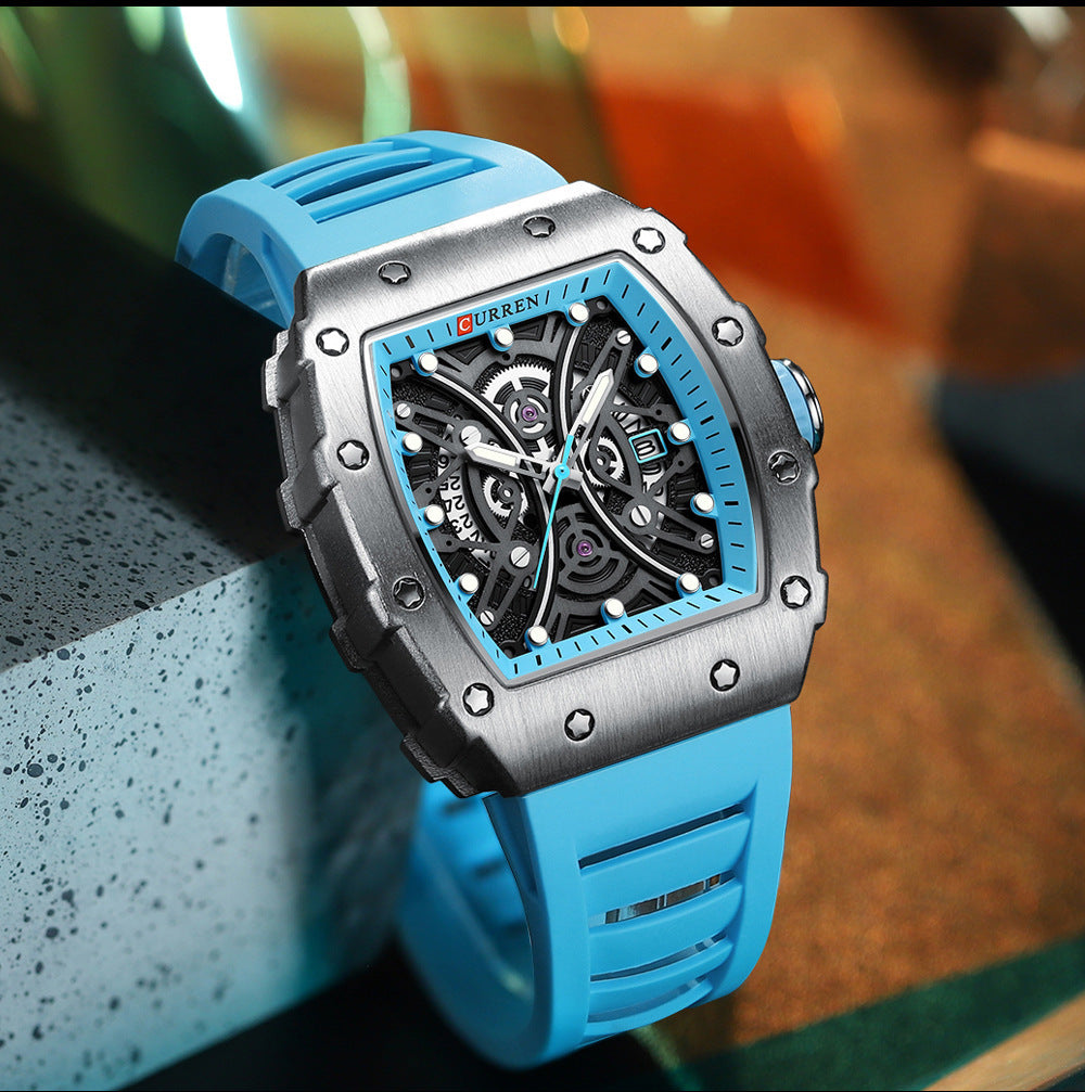 Curren 8438 Square Men's Casual Sport Silicone Wristwatch