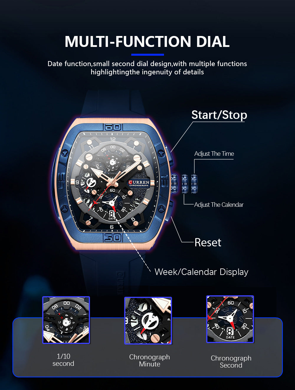 Curren 8443 Luxury Business Sports Wrist Watch Silicone Strap