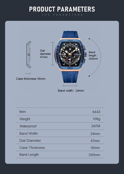 Curren 8443 Luxury Business Sports Wrist Watch Silicone Strap