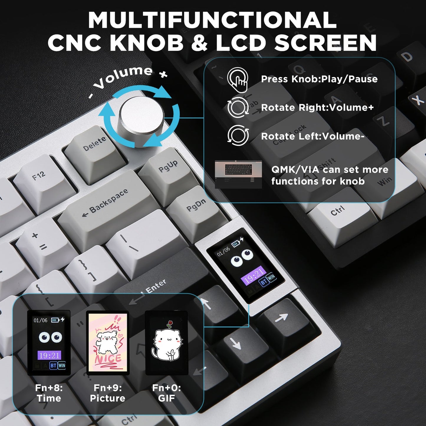 YUNZII AL80 QMK/VIA Aluminum LCD Wireless Mechanical Gaming Keyboard