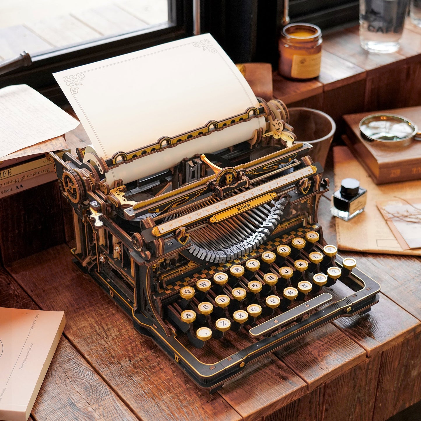 Robotime Mechanical Typewriter Wooden 3D DIY Puzzle (Classic Version)