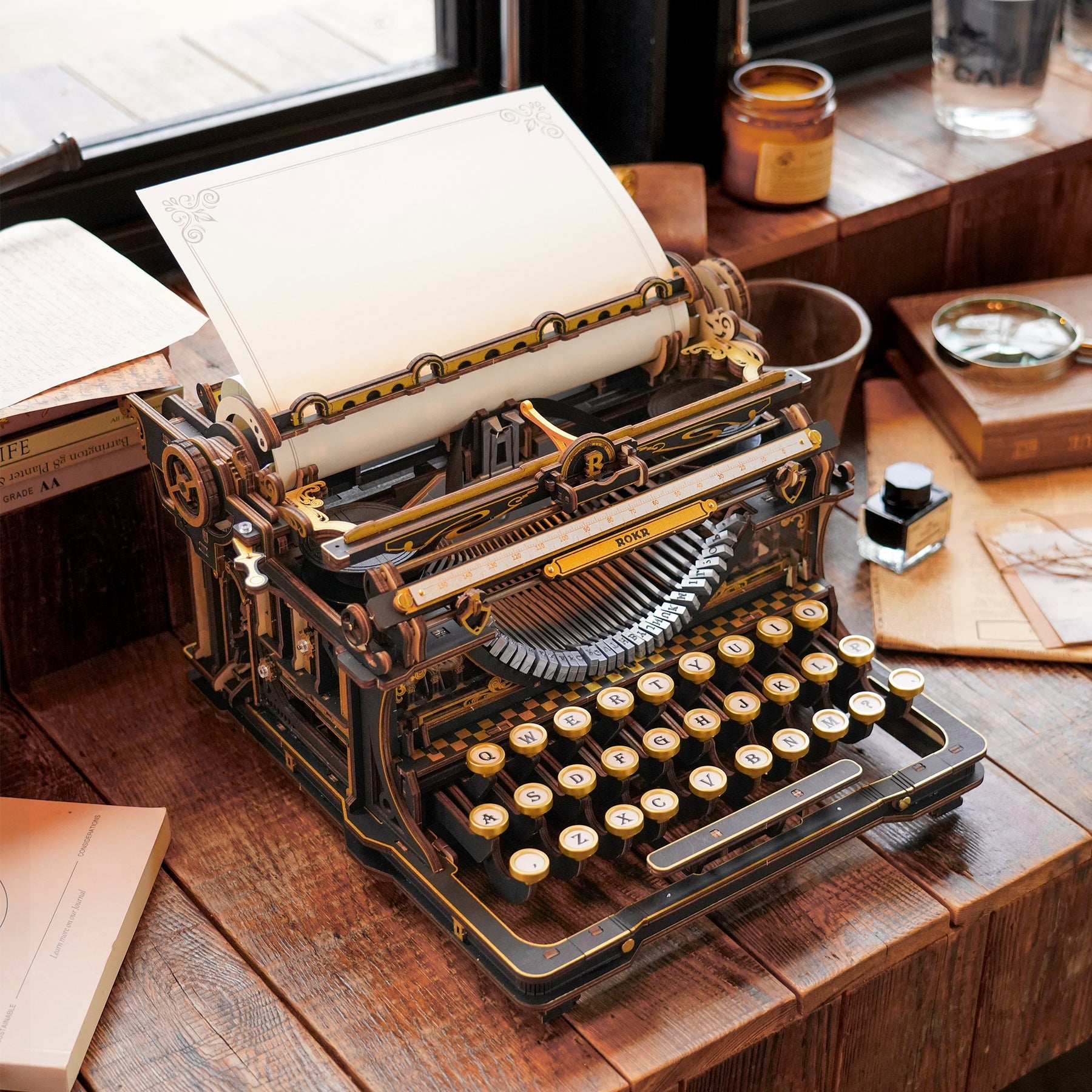 Robotime Mechanical Typewriter Wooden 3D DIY Puzzle (Classic Version)