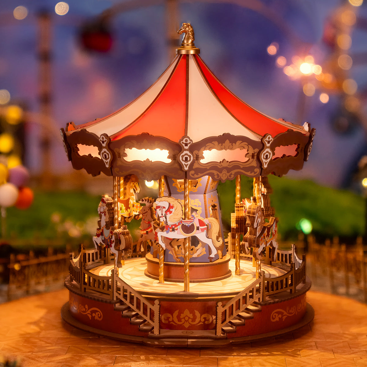 Robotime Classic Carousel 3D DIY Wooden Puzzle Music Box