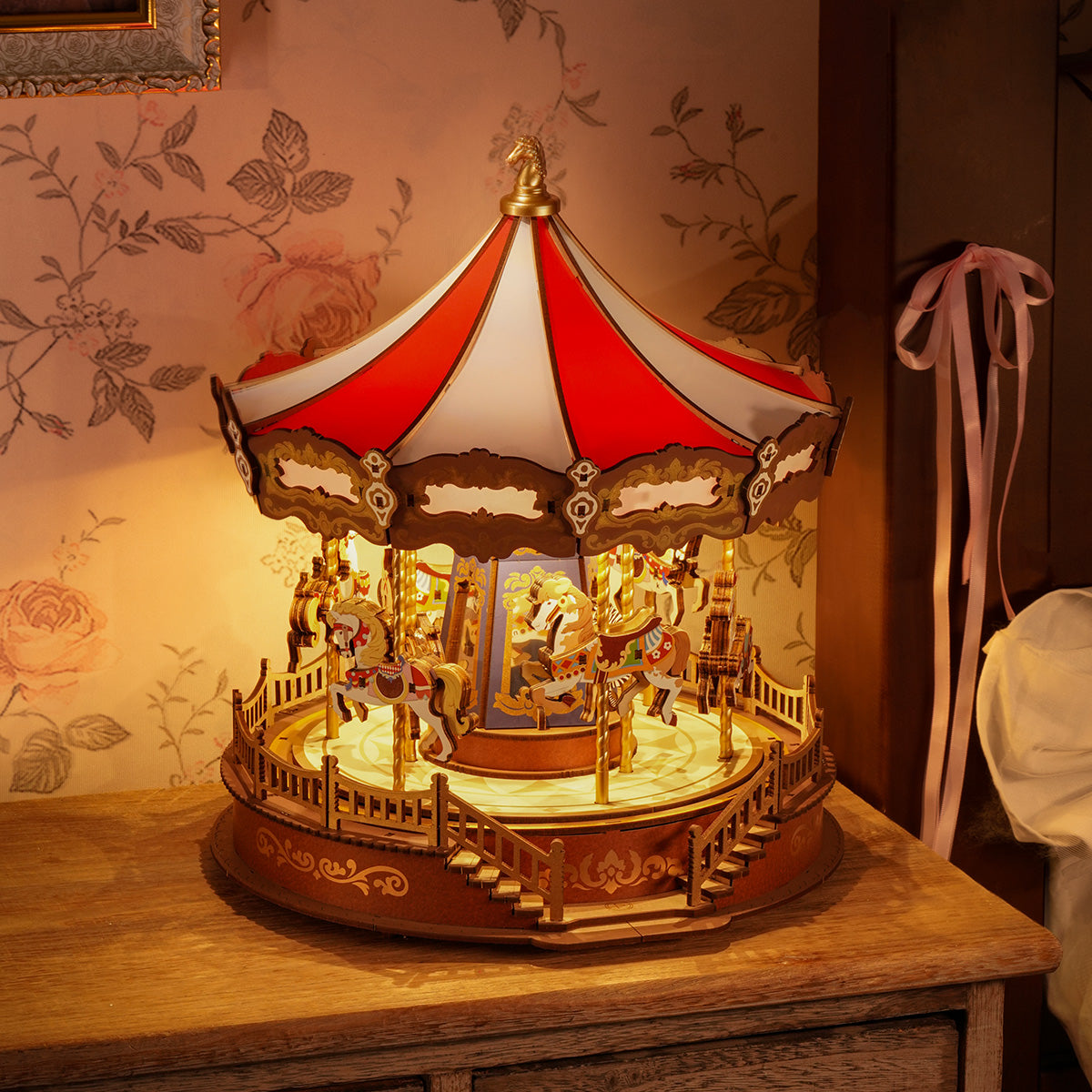 Robotime Classic Carousel 3D DIY Wooden Puzzle Music Box