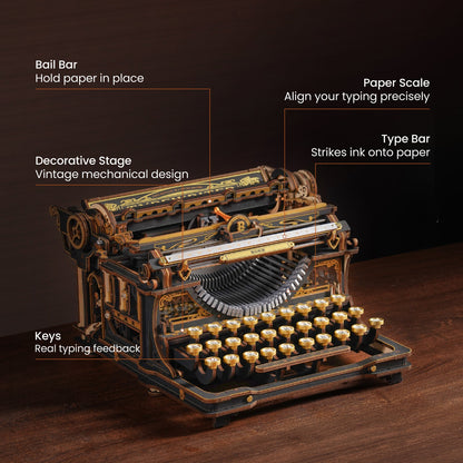 Robotime Mechanical Typewriter Wooden 3D DIY Puzzle (Classic Version)