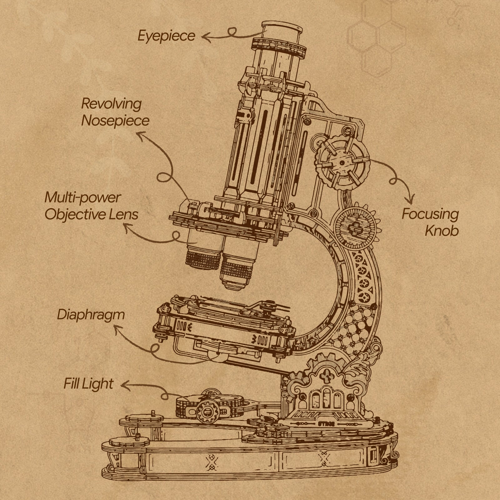 Robotime Microscope Mechanical Wooden DIY 3D Puzzle