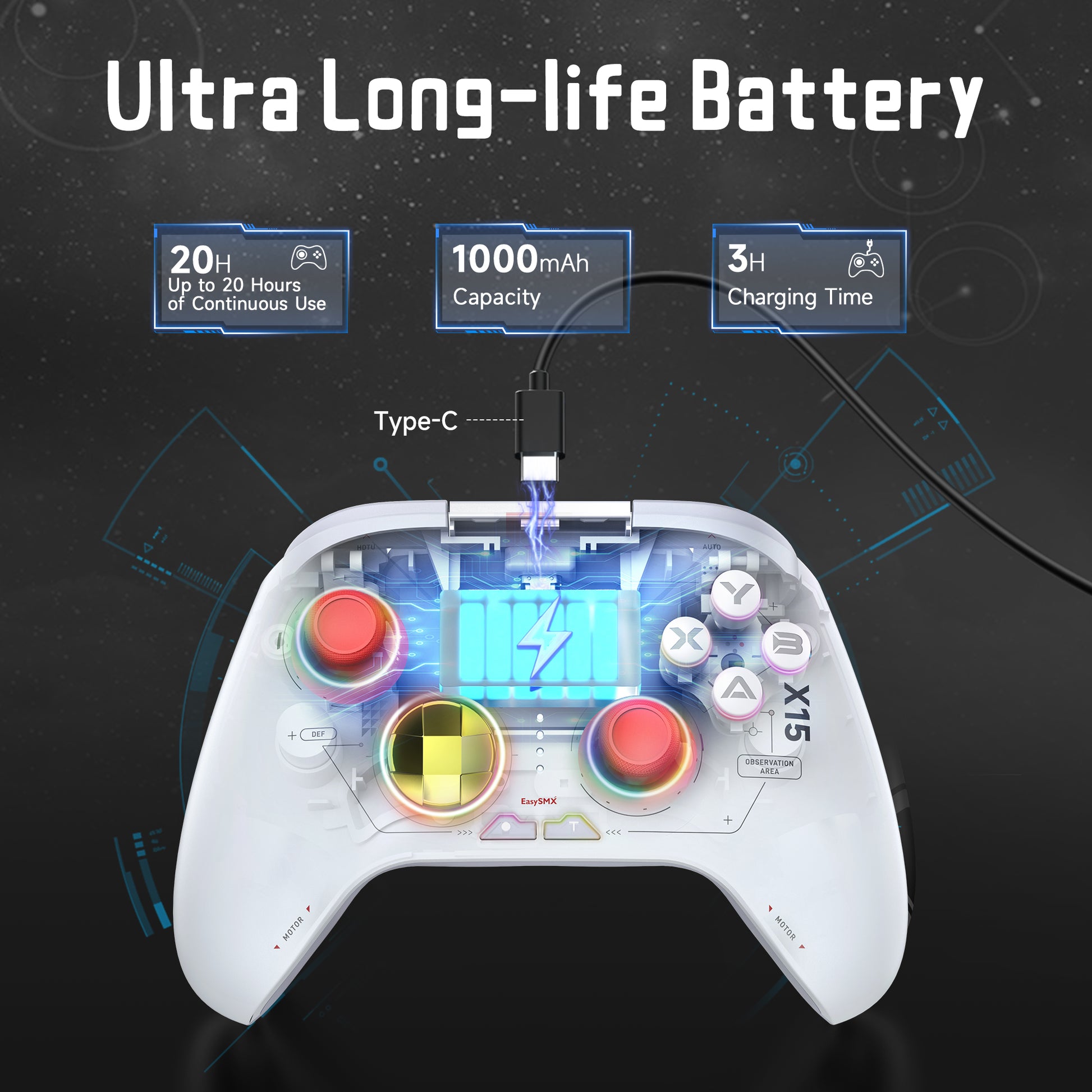 EasySMX X15 Wireless RGB Controller – Hall Effect Joystick & Trigger for Windows / Steam / Switch Mecha
