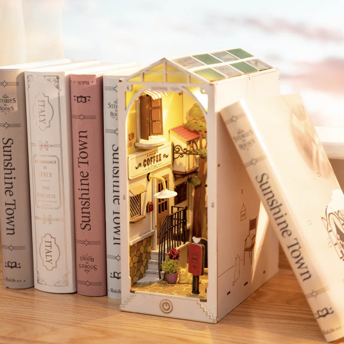 Robotime Sunshine Town DIY Book Nook Shelf Insert Miniature Dollhouse