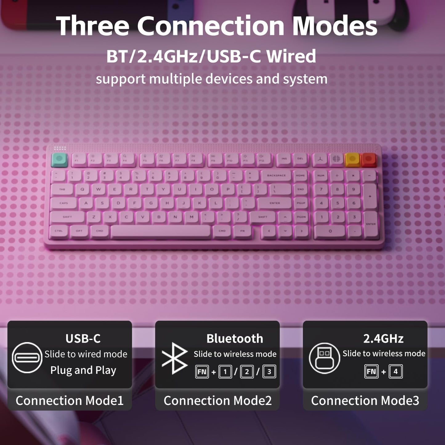 NuPhy Node 100 Low Profile Wireless Mechanical Keyboard Pink Blush Nano Switches