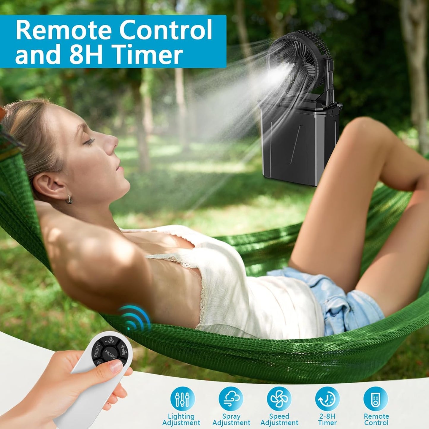Portable Rechargeable Spray Mist Outdoor Camping Fan LED Light & Power Bank