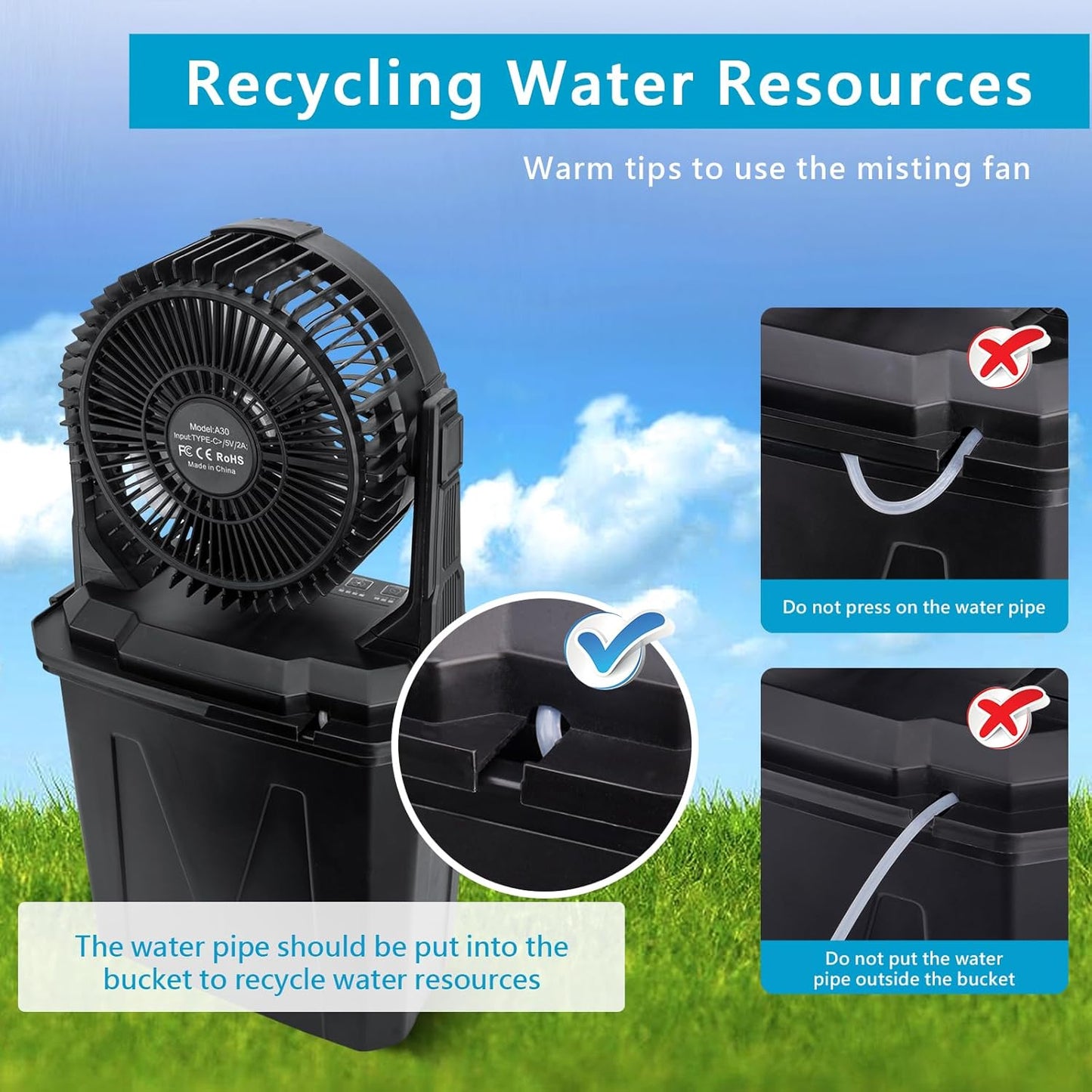 Portable Rechargeable Spray Mist Outdoor Camping Fan LED Light & Power Bank