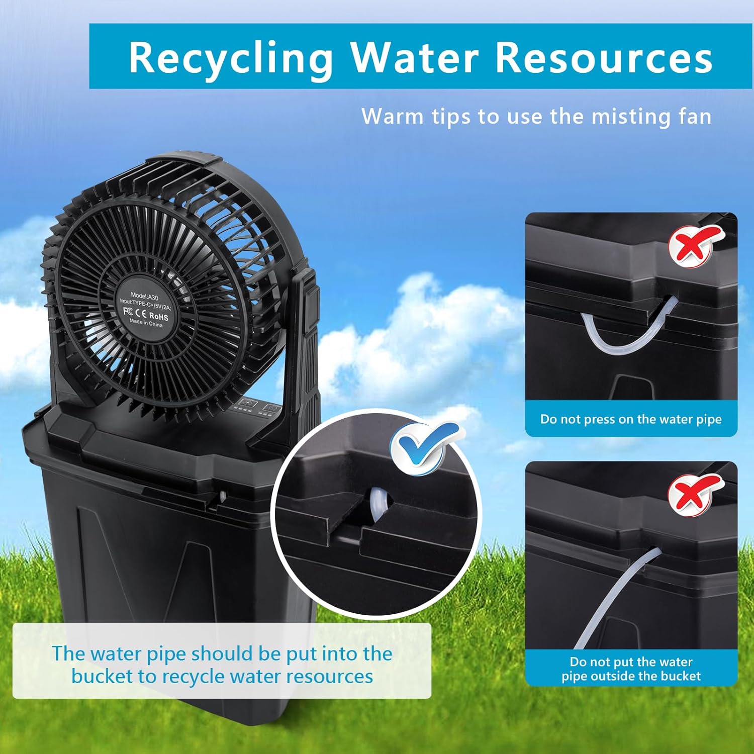 Portable Rechargeable Spray Mist Outdoor Camping Fan LED Light & Power Bank