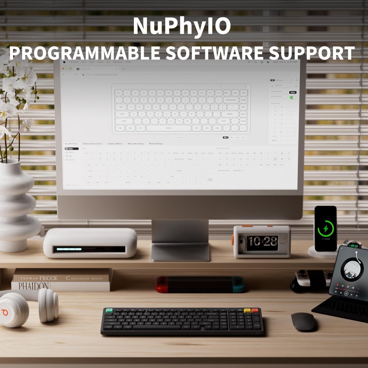 NuPhy Node 100 Low Profile Wireless Mechanical Keyboard Ink Gray Blush Nano Switches