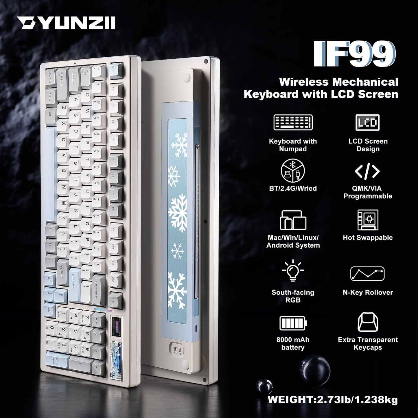 YUNZII IF99 QMK/VIA Full Size LCD Mechanical Gaming Keyboard