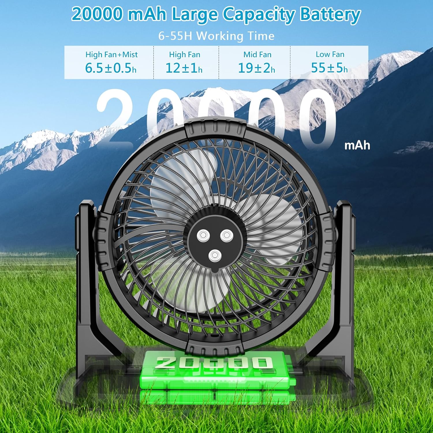 Portable Rechargeable Spray Mist Outdoor Camping Fan LED Light & Power Bank