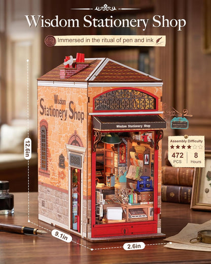 Robotime Wisdom Stationary Shop DIY Book Nook Shelf Insert 3D House