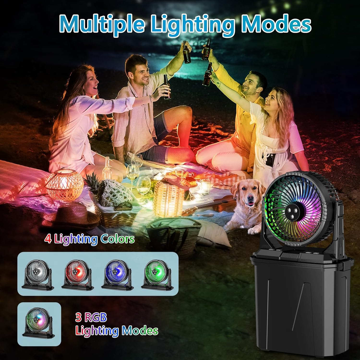 Portable Rechargeable Spray Mist Outdoor Camping Fan LED Light & Power Bank
