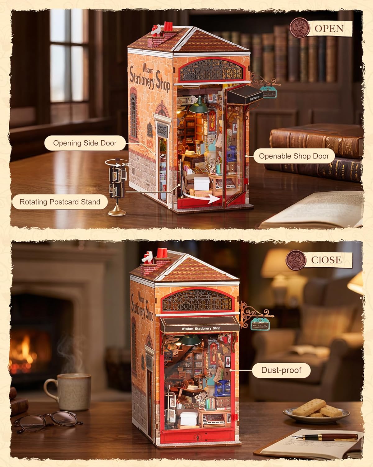 Robotime Wisdom Stationary Shop DIY Book Nook Shelf Insert 3D House
