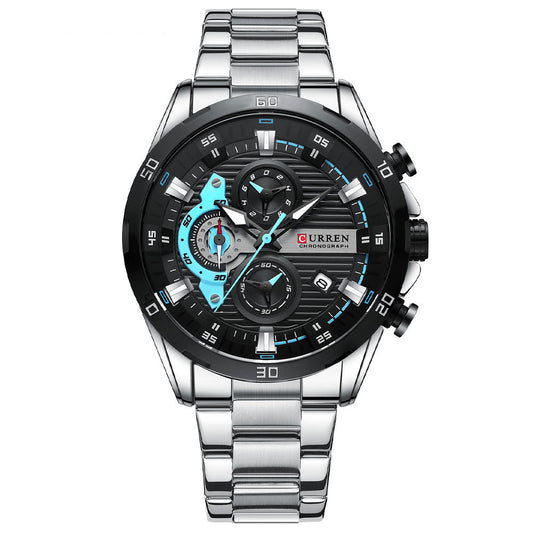 Curren 8402 Calendar Six-Hand Stainless Steel Strap Business Quartz Watch