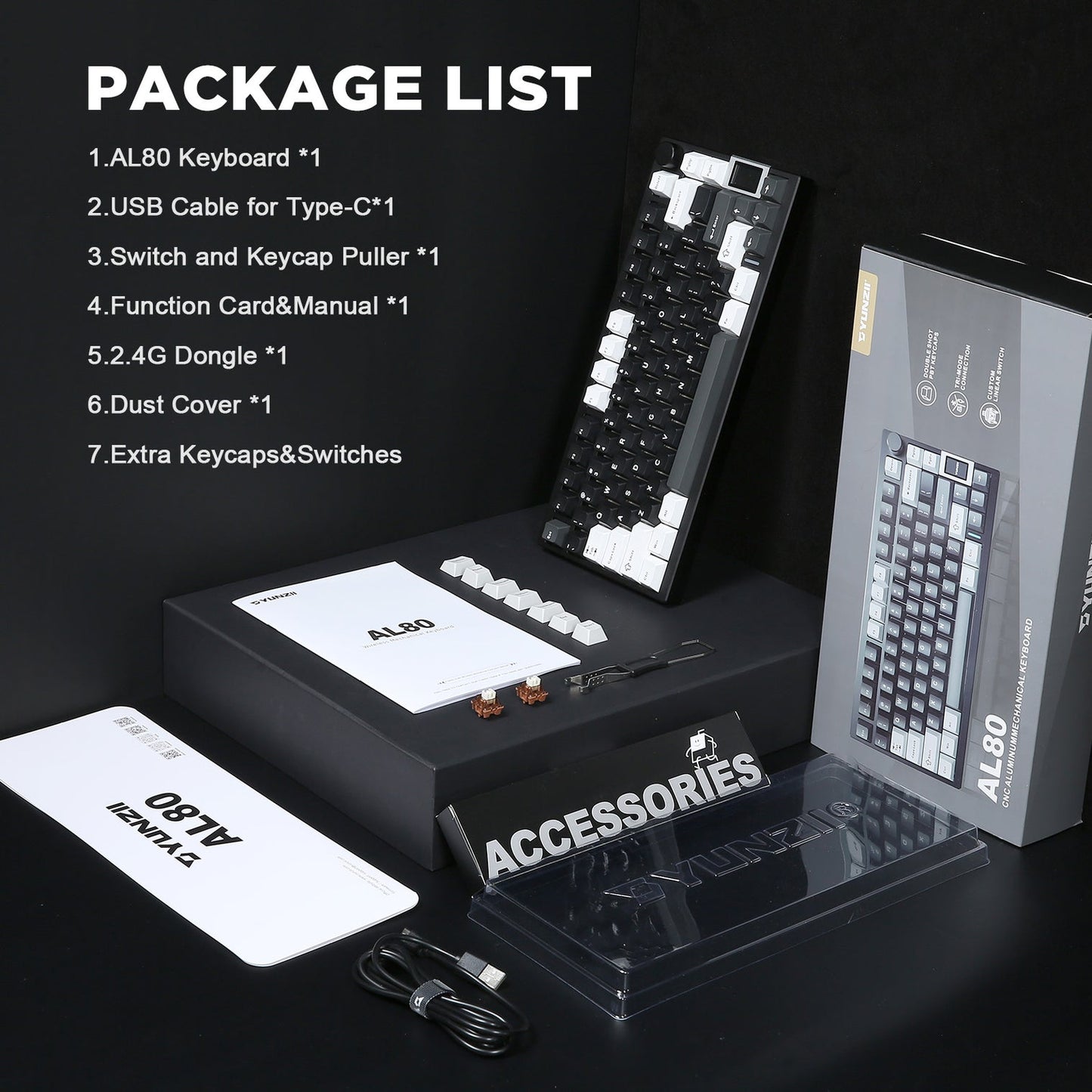 YUNZII AL80 QMK/VIA Aluminum LCD Wireless Mechanical Gaming Keyboard