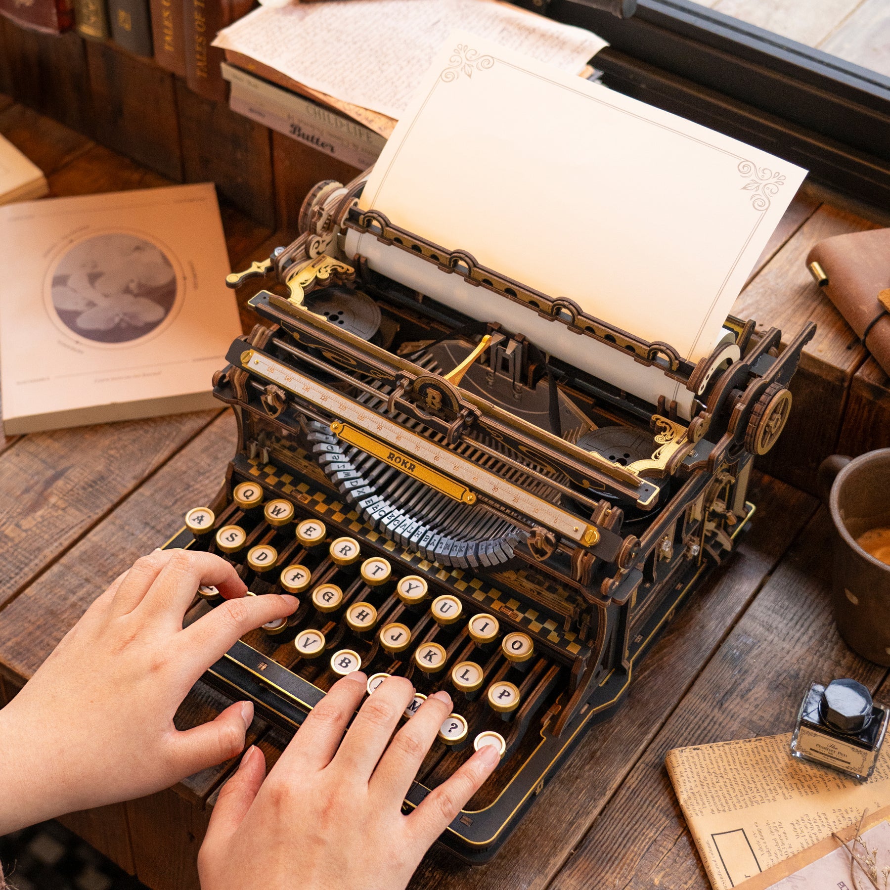 Robotime Mechanical Typewriter Wooden 3D DIY Puzzle (Classic Version)