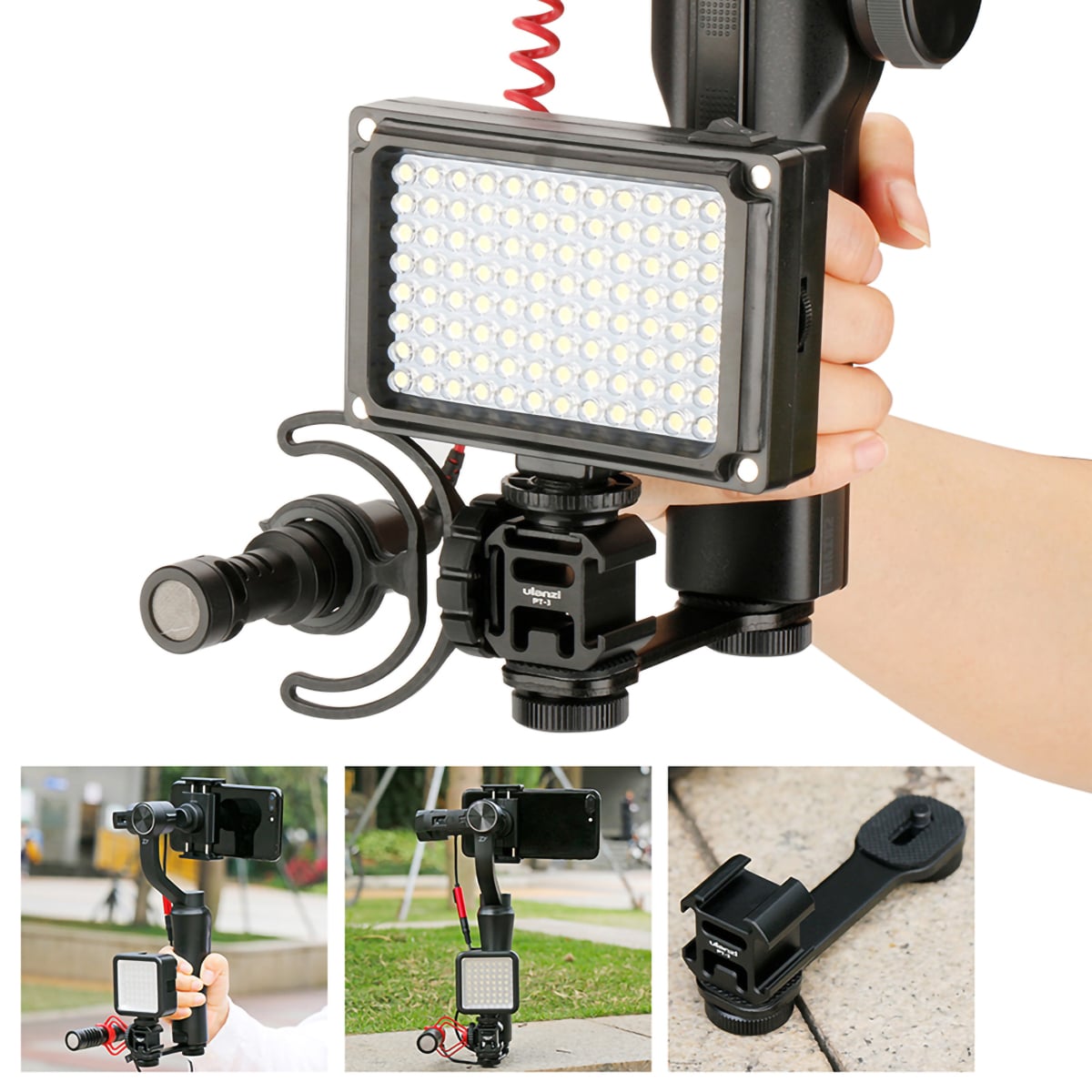 Ulanzi PT-3 Triple Cold Shoe Extension Bracket for Cameras & Smartphones 