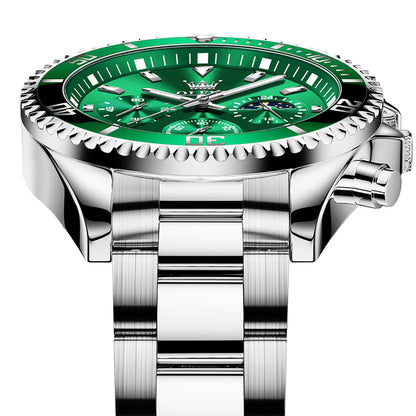 Olevs 2870 Mens Quartz Chronograph Stainless Steel Strap Analog Wrist Watch Green