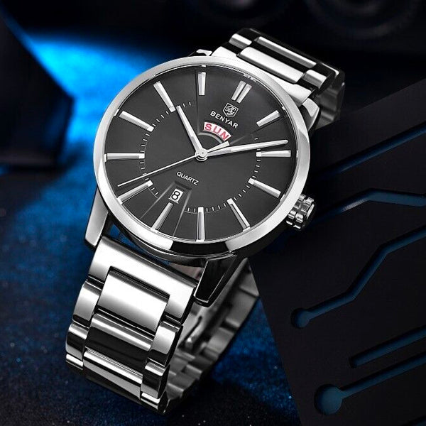 Benyar 5101 Men's Luxury Analog Quartz Wrist Watch Stainless Steel