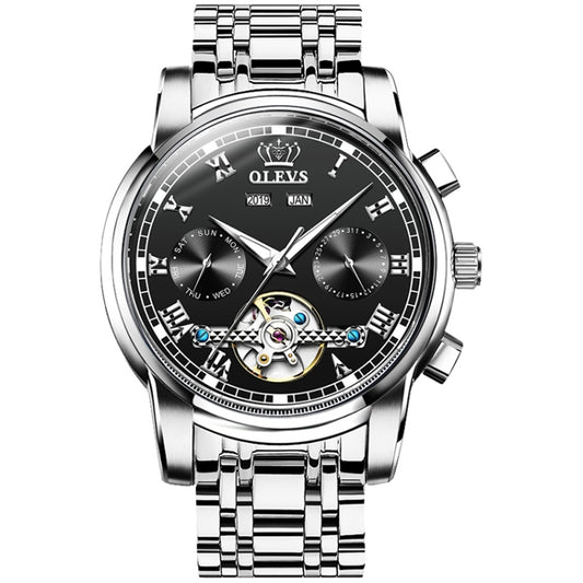 Olevs 6607 Mechanical Wrist Watch With Chronograph & Stainless Steel Strap Black