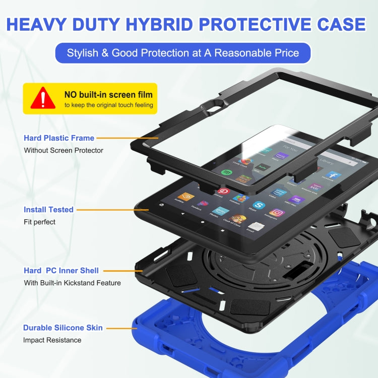 Shockproof Cover With Stand & Hand & Shoulder Strap for Amazon Fire 7 2022 Blue