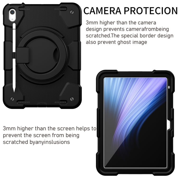 Apple iPad 2022 10th Gen 10.9 inch Shockproof Cover Stand & Hand & Shoulder Strap Black