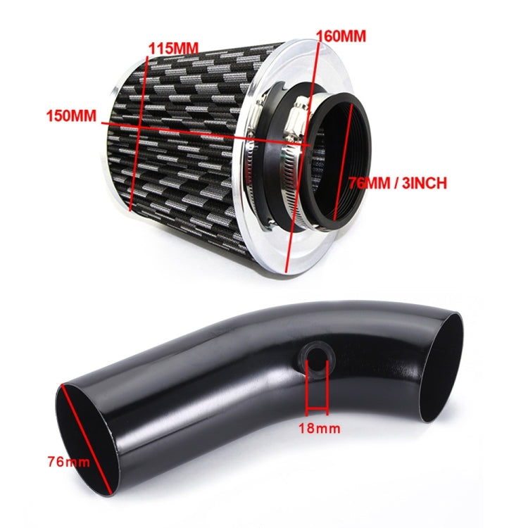 Universal High Performance Cold Air Intake Cone Filter Kit 76mm Diameter Black