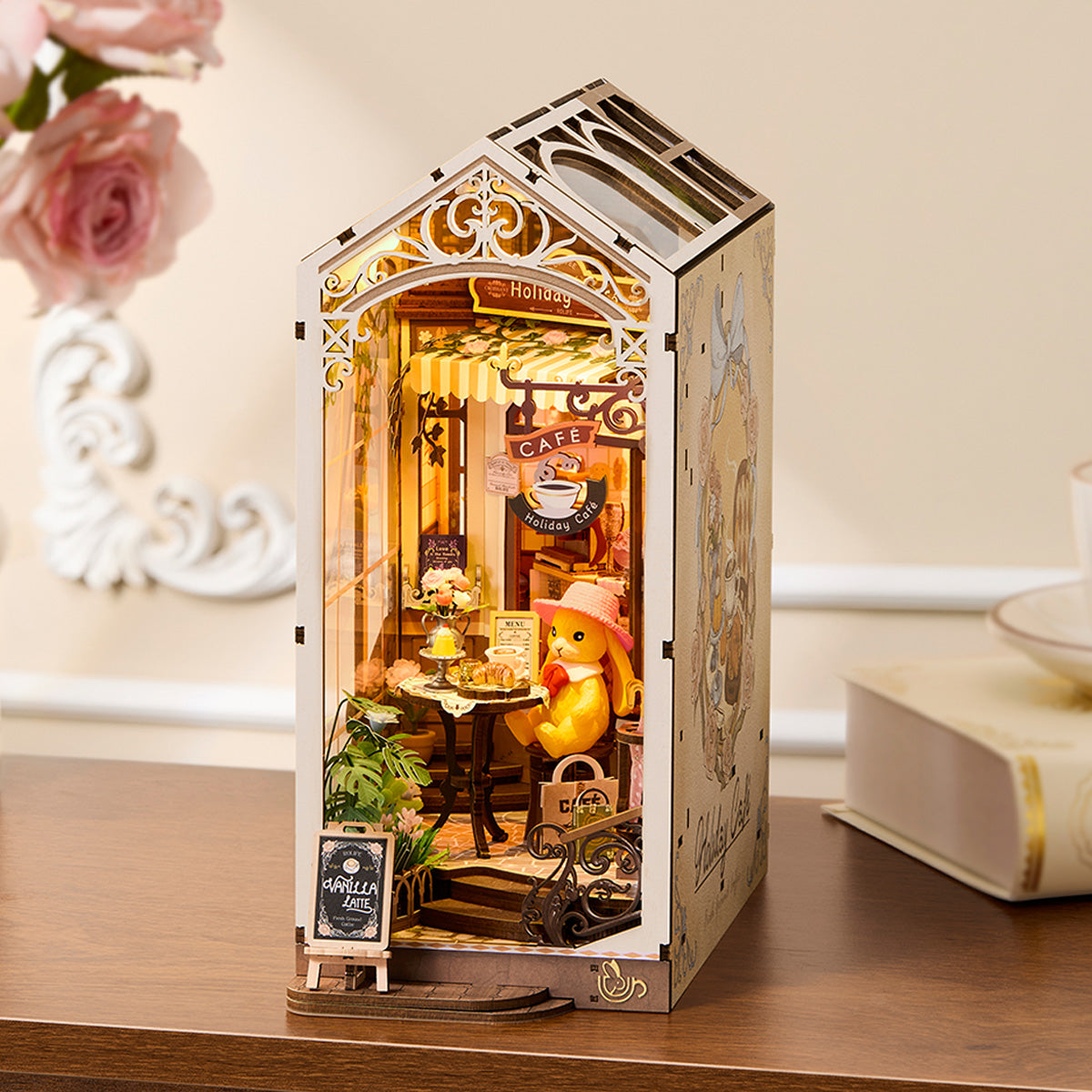 Robotime Holiday Cafe DIY Book Nook Shelf Insert 3D House