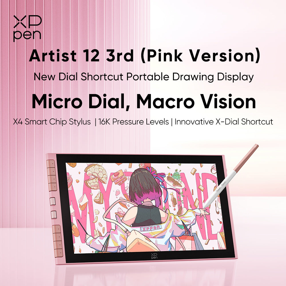 XPPen Artist 12 3rd Gen Display Graphics Drawing Tablet & Stylus Pink