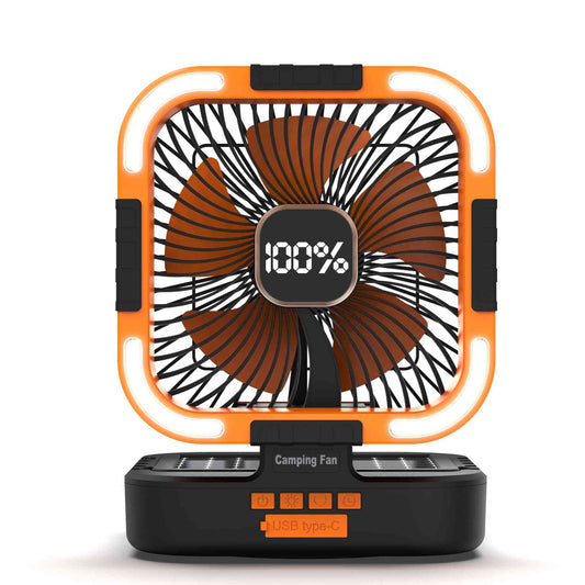 MD-F905 Solar Powered Rechargeable Camping Fan with LED Light & Power Bank