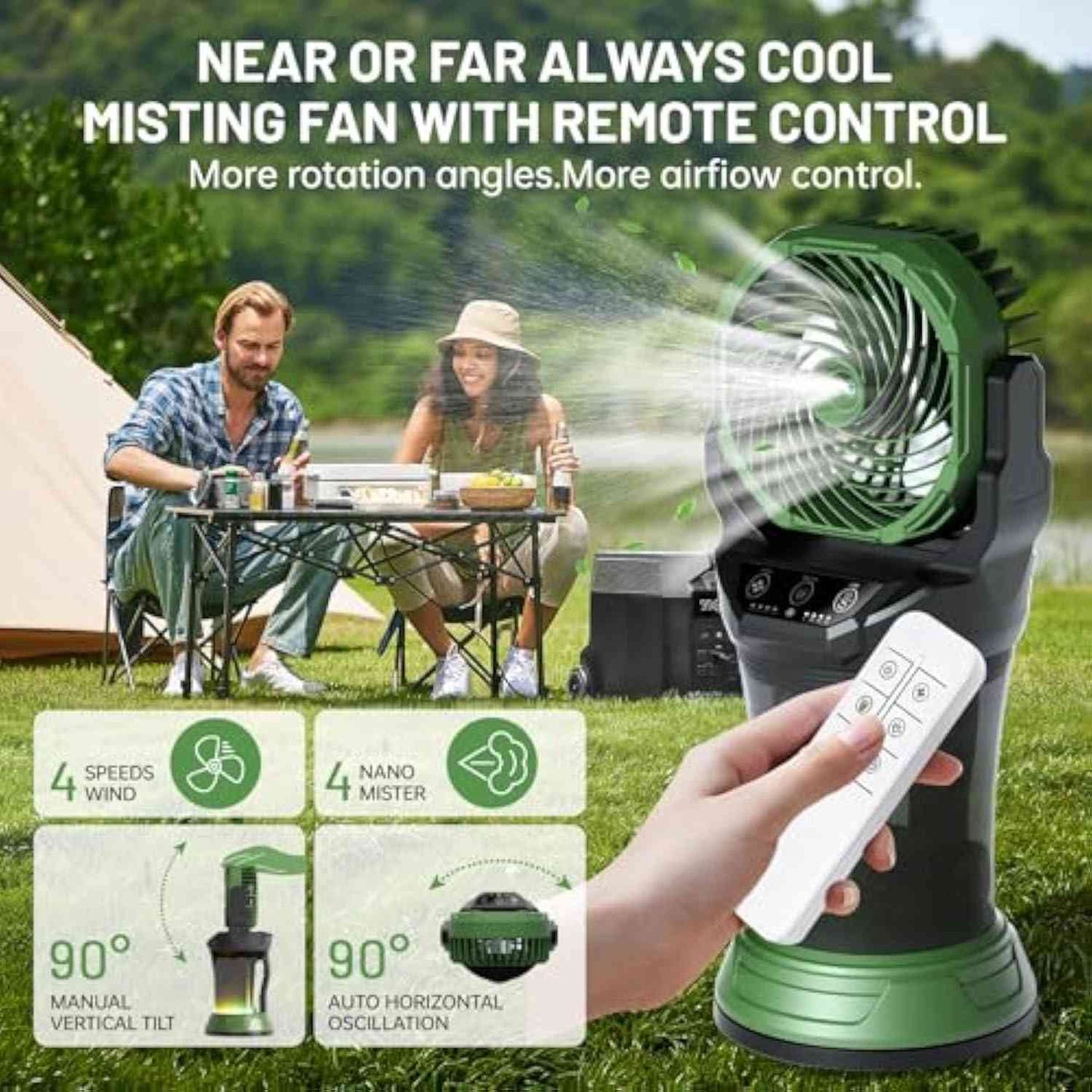 MD-X65 Rechargeable Outdoor Mist Camping Fan with LED Lights & 2L Water Tank