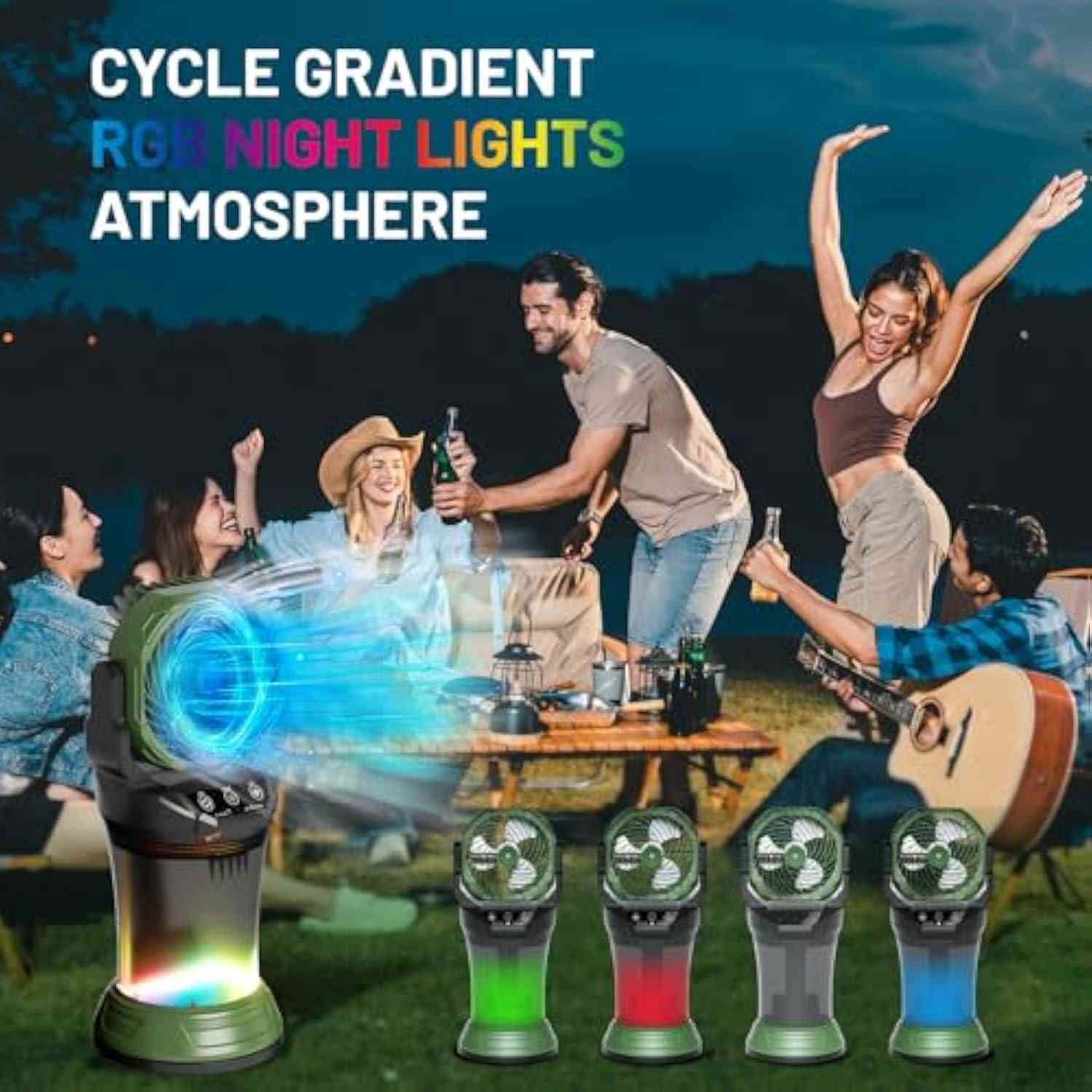 MD-X65 Rechargeable Outdoor Mist Camping Fan with LED Lights & 2L Water Tank