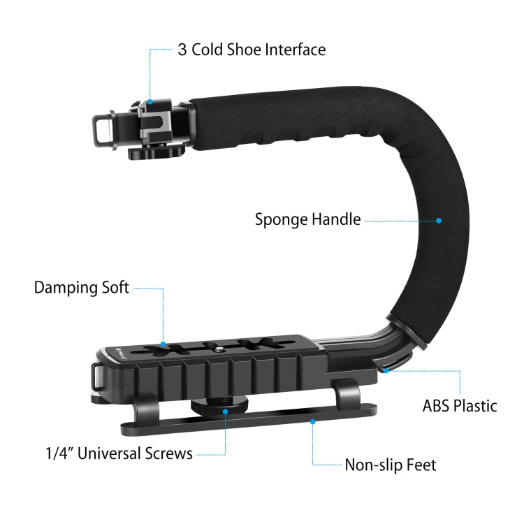 Puluz C-Shape Handheld Video Stabilizer Grip & LED Light For DSLR Cameras Combo Kit