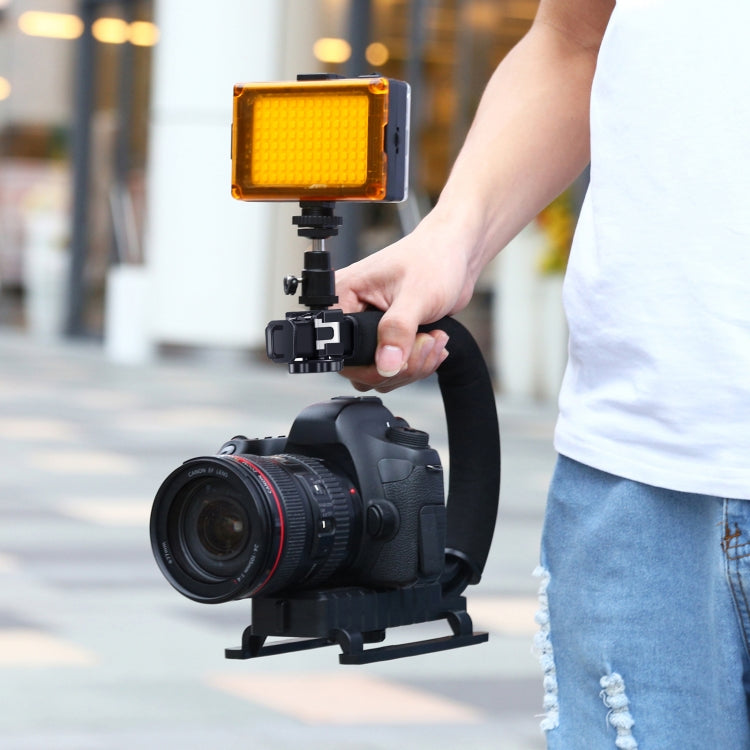 Puluz C-Shape Handheld Video Stabilizer Grip & LED Light For DSLR Cameras Combo Kit