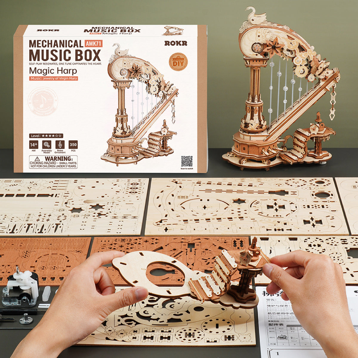 Robotime Magic Harp Music Box Wooden DIY 3D Puzzle