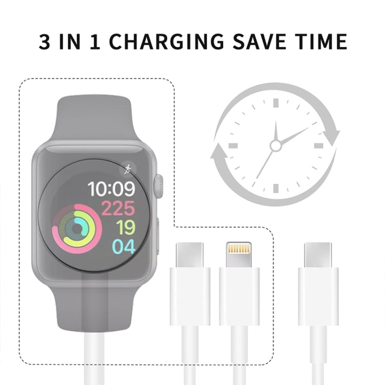 3-in-1 USB Type C Lightning Charging Cable For Apple Watch iPhone AirPods