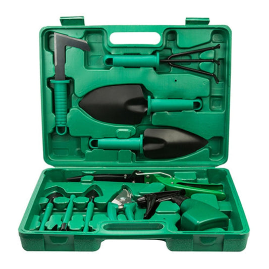 10 Piece Gardening Hand Tools with Carrying Case Green