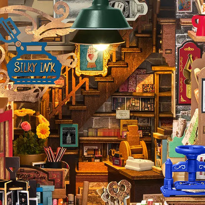 Robotime Wisdom Stationary Shop DIY Book Nook Shelf Insert 3D House