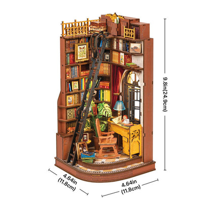 Robotime Silent Corner Study DIY Book Nook Shelf Insert Miniature Dollhouse
