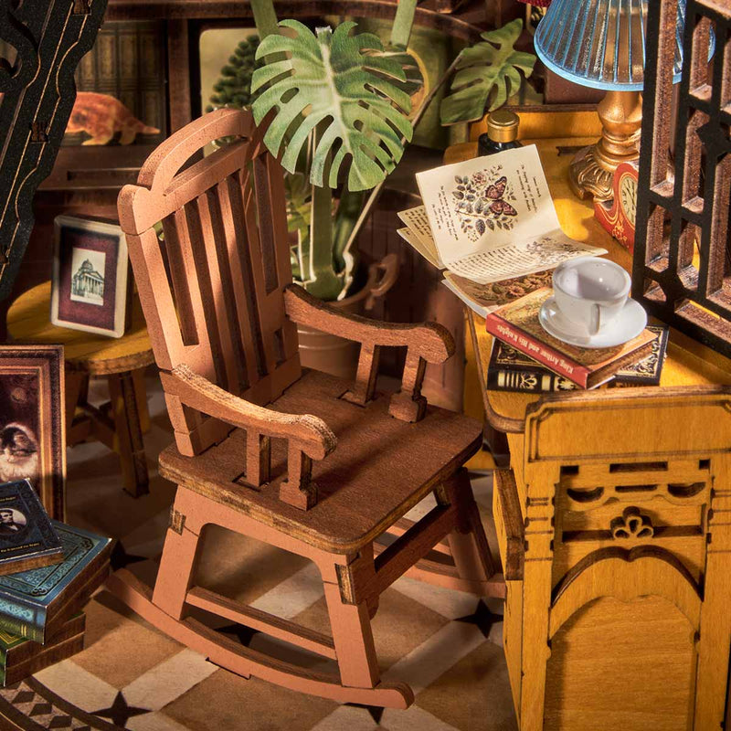 Robotime Silent Corner Study DIY Book Nook Shelf Insert Miniature Dollhouse