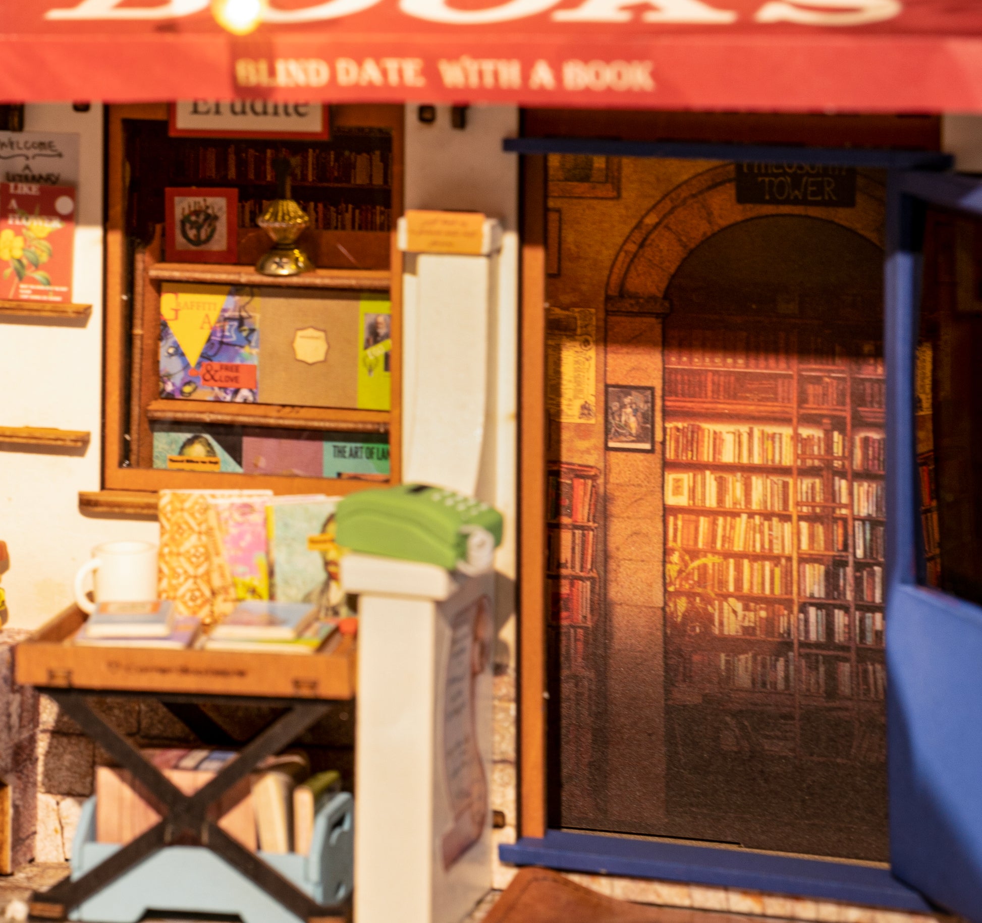 Robotime Corner Bookstore DIY 3D Miniature Dollhouse Kit