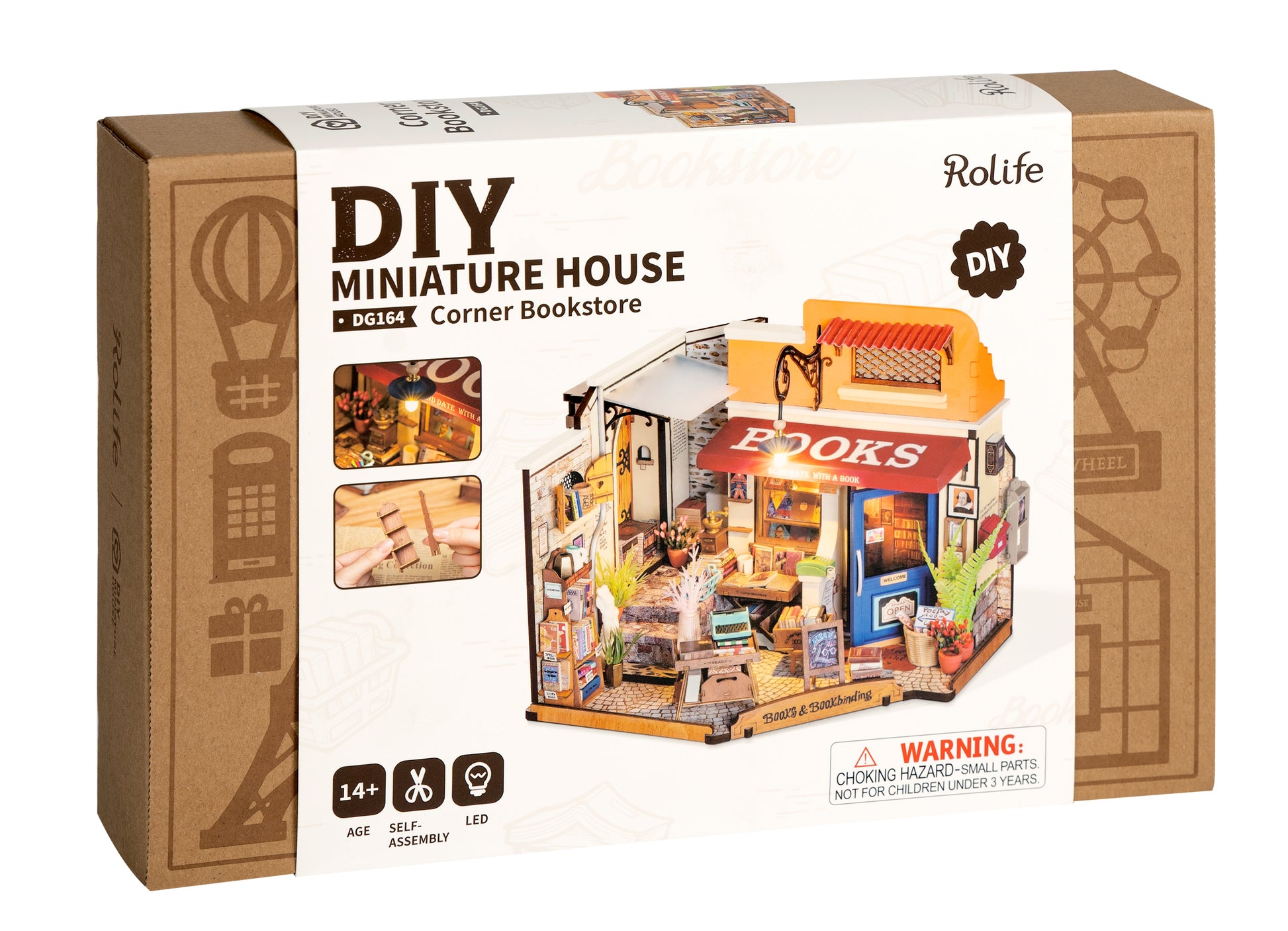 Robotime Corner Bookstore DIY 3D Miniature Dollhouse Kit