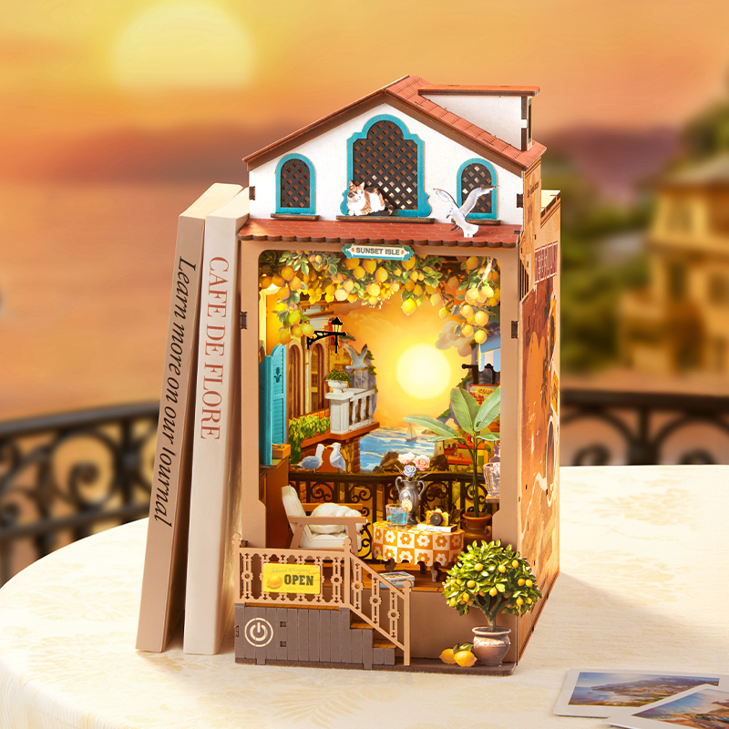 Robotime Sunset Isle DIY Book Nook Shelf Insert 3D House
